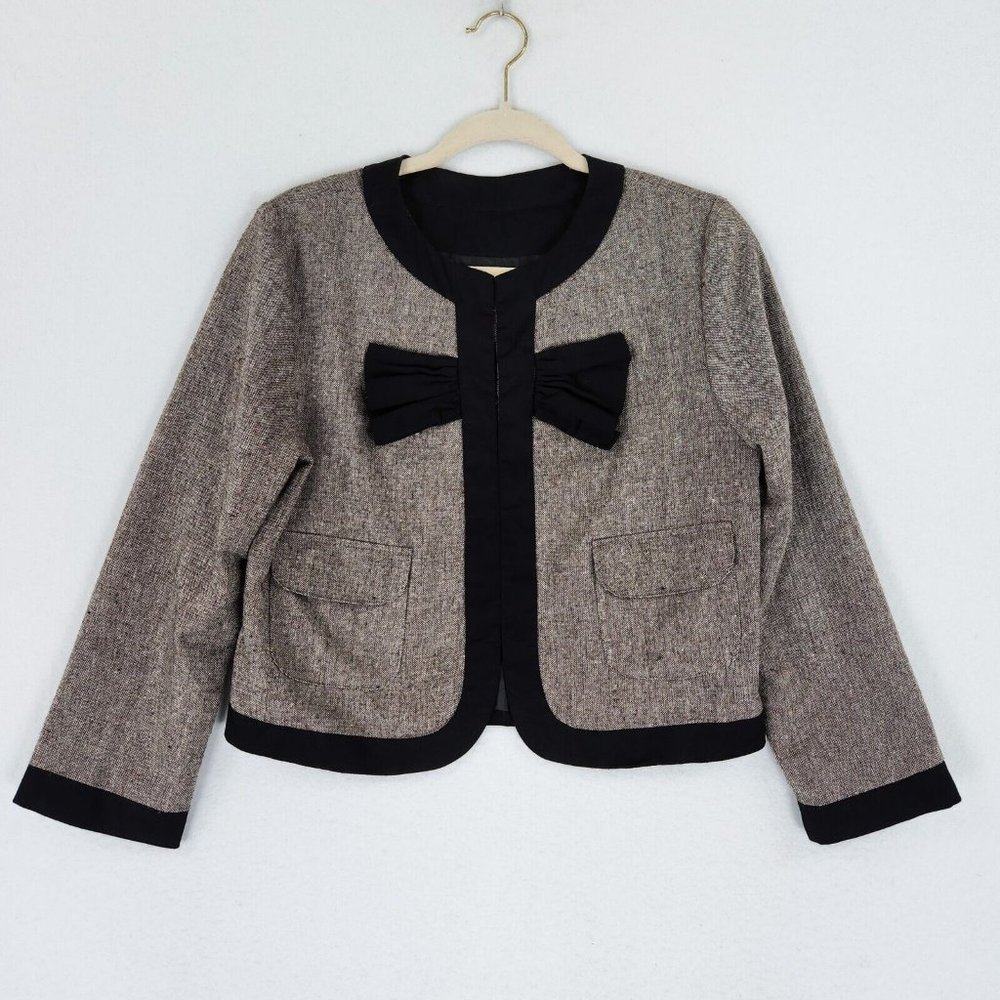 Bow And Arrow Jacket Womens 2 Brown Black Tweed Wool Blend Classic Career
